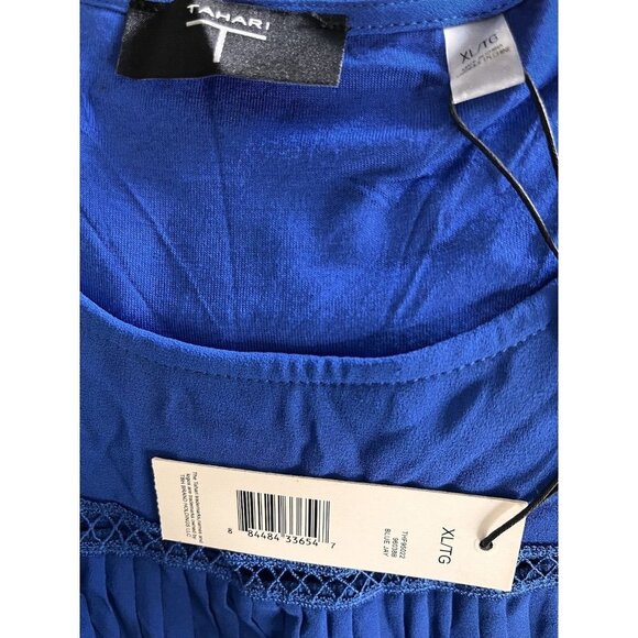 T Tahari sleeveless solid blue pleated top lined $78 size XL suit blouse work - Picture 6 of 6